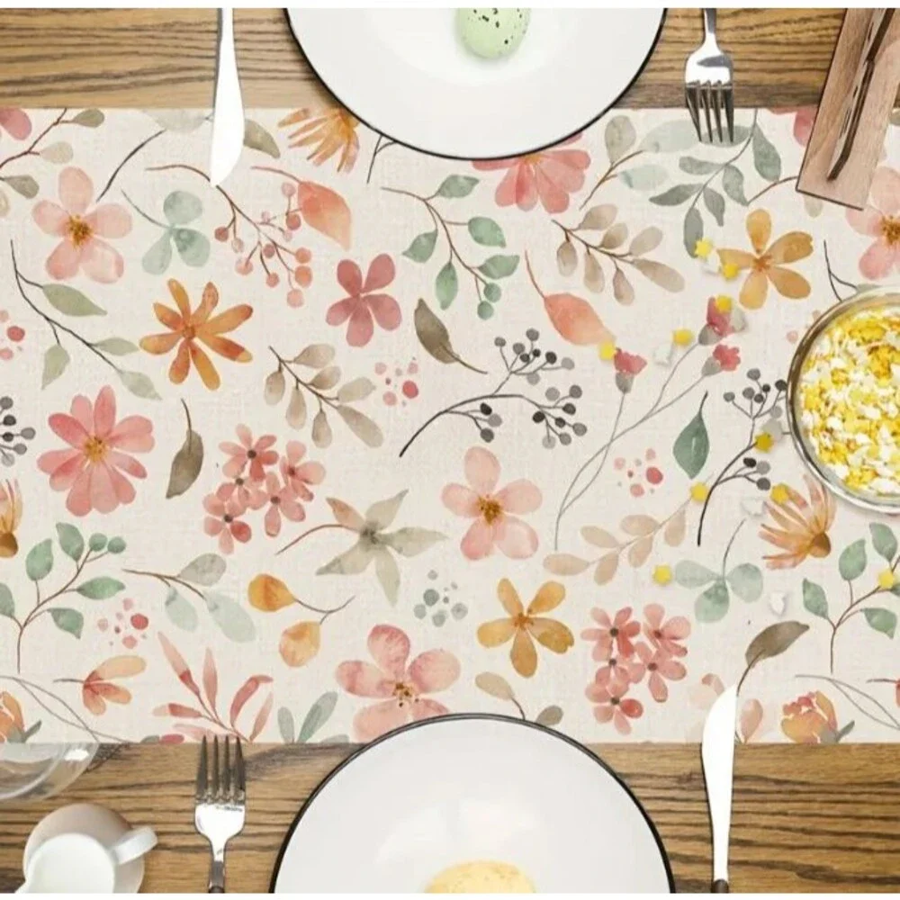 Floral Table Runner 13x72in Colorful Off white with flowers